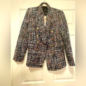 NWT Aqua @ Bloomingdale’s Tweed Double Breasted Blazer Size S Black Multi color